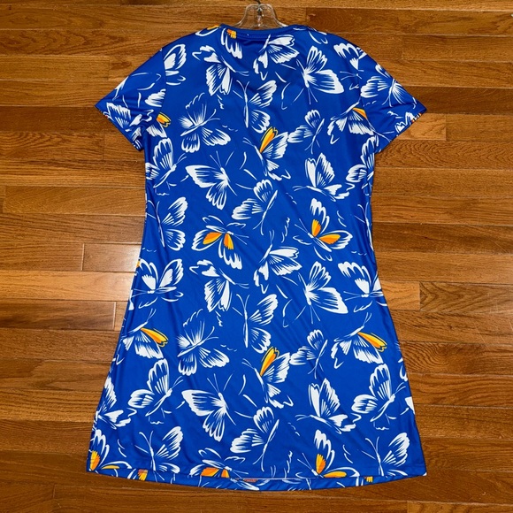 Adidas x Farm Rio Butterfly Print Mini Dress Blue Short Sleeves Scoop - Picture 7 of 7